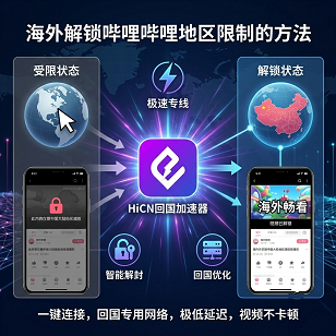 海外看B站地区限制怎么解除？HiCN回国加速器一键流畅追番