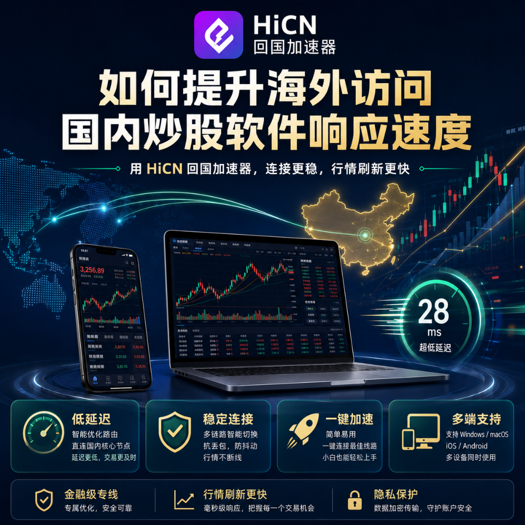 海外使用国内炒股软件响应慢怎么办？网络优化与HiCN回国加速实用指南