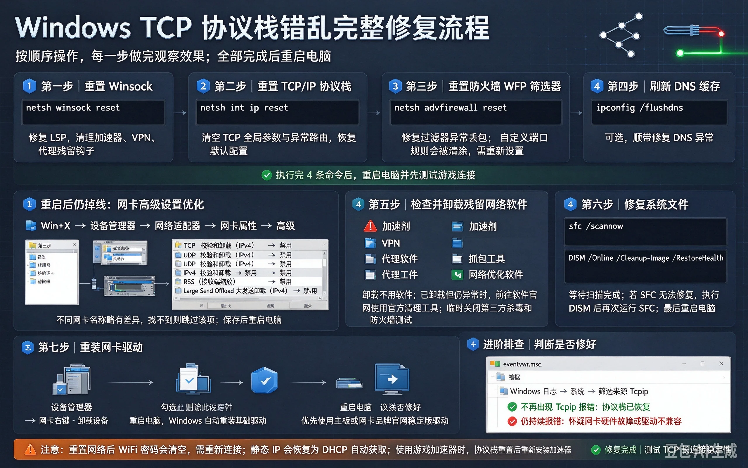 电脑游戏闪断掉线怎么解决？Windows TCP修复教程